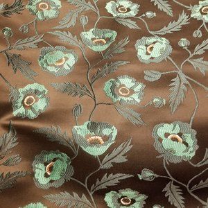 A-line Sateen skirt dark green floral embroidery